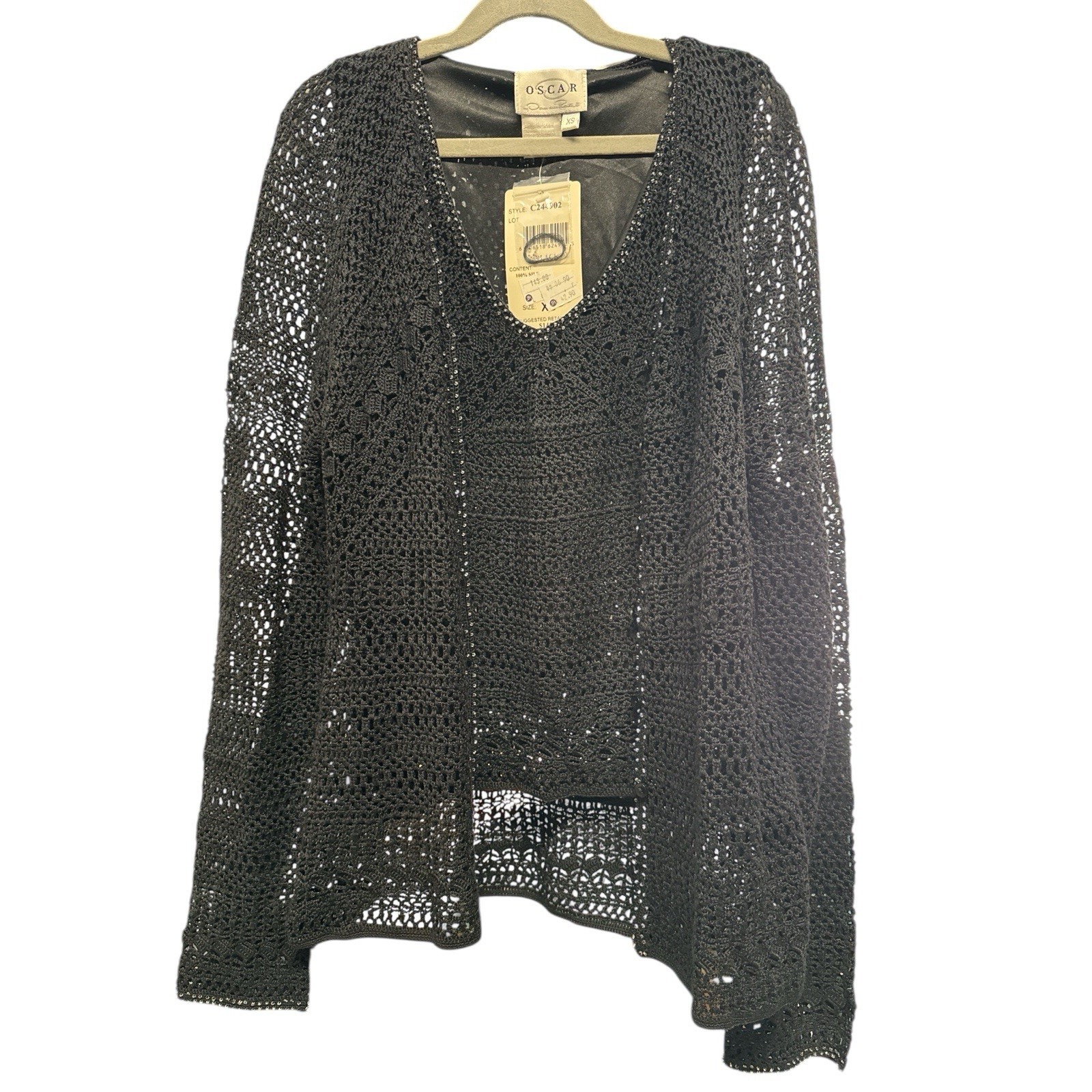 Oscar De La Renta Luxe Timeless Black Crochet Silk Tank & Cardigan Set Nwt Xs